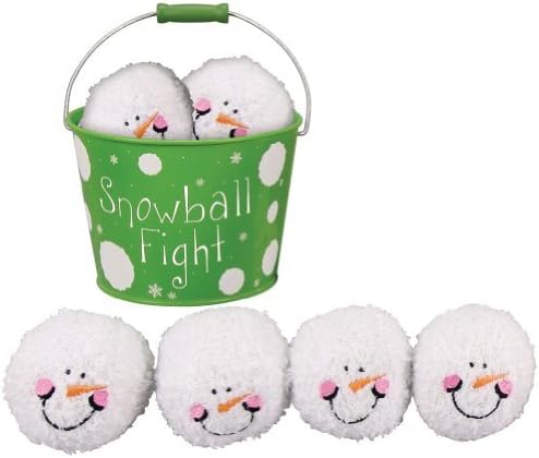 6 Plush Snowmen Balls in a Tin Labeled Snowball Fight, Indoor Play