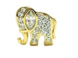 Petite Gold Plated Elephant Pin with Cubic Zirconia Gemstones - Fashion Brooch