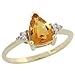 10 Karat Gold Dreiecken Steinen Ring, mit 1.00 Total Karat Citrin Stein (9x6mm) & Brilliantschliff Diamanten, (9mm) breit