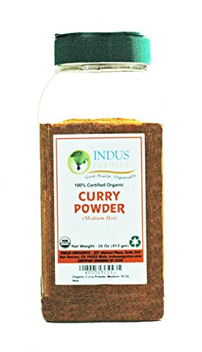 Indus Organic Authentic Indian Curry Powder Spice Blend (Medium Hot), 1 Lb Jar, Salt Free, Freshly Packed