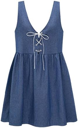 DAILISHA Women's Denim Fabric Fashion Loose Bib overall Dress (XXL, Deep blue)