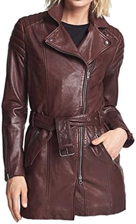 NorthernFinch Women's Fashion Real Leather Coat burgundy Sheep burgundy Medium