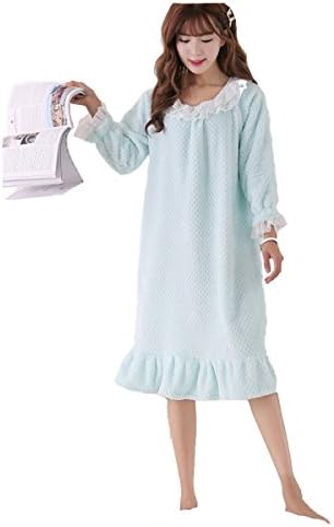 Afterstorm Thick Long-sleeved Lace Princess Nightgown Pajamas Winter Home Service Blue