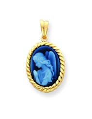 14K Yellow Gold Guardian Angel Cameo Pendant Jewelry
