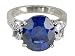 Platinum Cushion Cut Sapphire and Oval Diamond 3-Stone Ring (9.23 ct sapphire center, 1.56 cttw diamonds), Size 6
