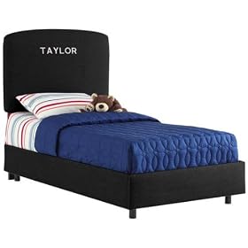 Mackenzie Monogrammed Upholstered Bed Set, QUEEN SCRIPT, DUCK BLACK by Home Decorators Collection