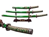New Set of 3 Green Japanese Samurai Swords w Sheath New Set of 3 Green Japanese Samurai Swords w Sheath