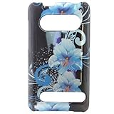 Crystal Hard Faceplate Black With Blue Flowers Design Cover Case for HTC EV ....