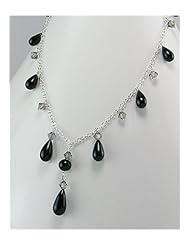 Black Glass Necklace In 92.5 Sterling Silver