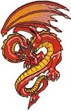 4 Red Yellow Winged Angry Oriental Swirl Dragon Patch