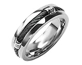 7mm Men's Titanium Band Wedding Ring w/ Carbon Fiber Rope Sizes 9 to 14 - Keen