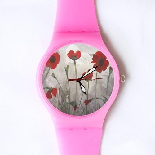 Gifts for girls or ladies 100% Plastic Quartz Watch Gifts Watch Classiv Red Poppy Flower Oil Painting Classic Photo Watch