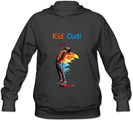Women's Kid Cudi Logo Long Sleeve Fleece Hoodie Black Size XL Brand By Xuruw