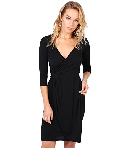 KRISP Womens Knee Length Wrap Dress 3/4 Sleeve Jersey Midi