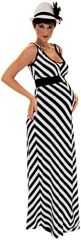 Maternite Chevron Stripe Belted Maternity Maxi Dress - Black/White - Large
