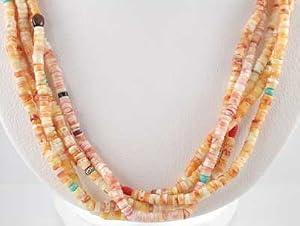 Southwestern Native American Handcrafted Spiny Oyster and Sterling Silver Bead Five Strand Necklace, #10105
