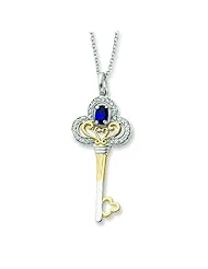 Sterling Silver & Gold-plated Sep. CZ Birthstone Key 18in Necklace.