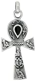 Sterling Silver 1 1/8 (28 mm) Ankh Pendant w/ Jet Stone