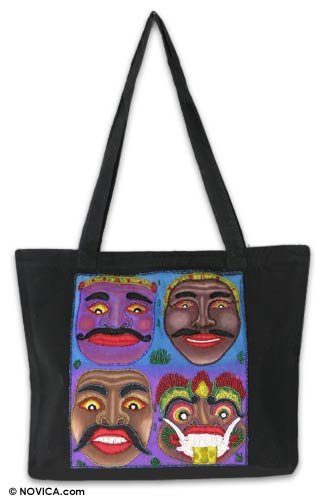 Cotton handbag Bali Masks