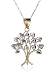 14k White and Yellow Gold Living Tree Chain Pendant Necklace, 18"