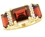 14K Yellow Gold Octagon Three-Stone Ring with Diamonds-Garnet, size7