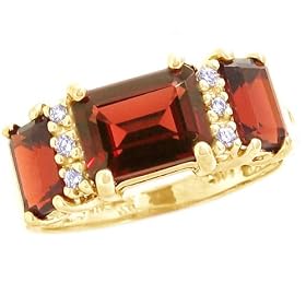 14K Yellow or White Gold Octagon Three-Stone Ring with Diamonds-Garnet-full, half sizes from 5-8.5