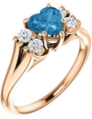 14K Rose Gold 6.00x6.00mm Heart Cut Swiss Blue Topaz and Diamond Ring -- LIFETIME WARRANTY