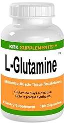L-Glutamine 180 Capsules Amino Acid Protein Metabolism Minimize Muscle Tissue Breakdown 1500mg serving KRK SUPPLEMENTS