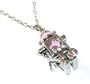 Jointed/Moveable Robot Charm Necklace with Ice & Pink Crystals Silver Tone