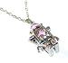Jointed/Moveable Robot Charm Necklace with Ice & Pink Crystals Silver Tone