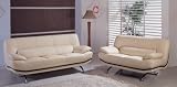 Captivating Almond Leather Modern Contemporary Sofa Loveseat Living Room Set