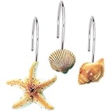 Seashell Shower Curtain Hooks Bathroom Beach Shell Decor (Set of 12)