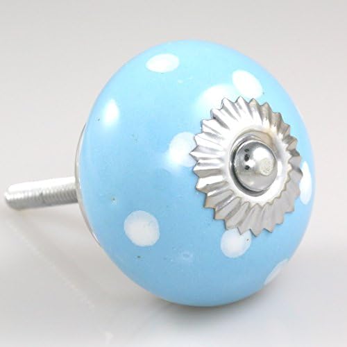 SET OF 6 Ceramic Polka Dot Knobs - White on Purple, Small