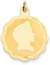 14k Boy Head On .018 Gauge Engravable Scalloped Disc Charm