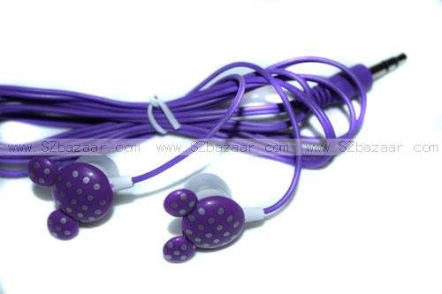 Kids Mousy Dots Earbuds for cellphones with 3.5mm jack gift box included (purple)