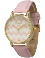 Womens Geneva Chevron Style Leather Watch - Light Pink