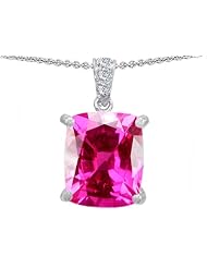 Original Star K (tm) Large 12x10 Cushion Cut Created Pink Sapphire Designer Pendant in .925 Sterling Silver