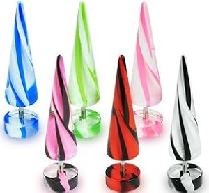 1 Paar Emeco ® Fake Plug Streifen Marble Swirl Taper TAFX05-X, SCHWARZ/ROT