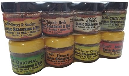 Ellbee's Garlic Seasoning and Rub Variety Pack Cedar Plank Gift Set - All Natural Gluten Free No MSG - Original, Tuscan, Lemon Citrus, Zesty, Sweet & Smokey, Chipotle Herb, Asian Ginger, Chili Lime