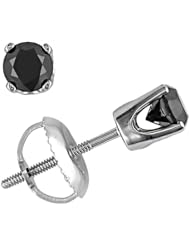 14k White Gold Black Diamond Solitaire Pendant (0.16 Cttw), 17" (0.16 Cttw), 17"