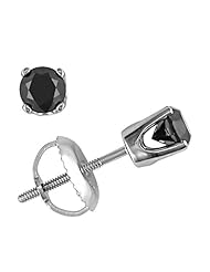 14k White Gold Black Diamond Solitaire Pendant (0.12 Cttw), 17" (0.12 Cttw), 17"