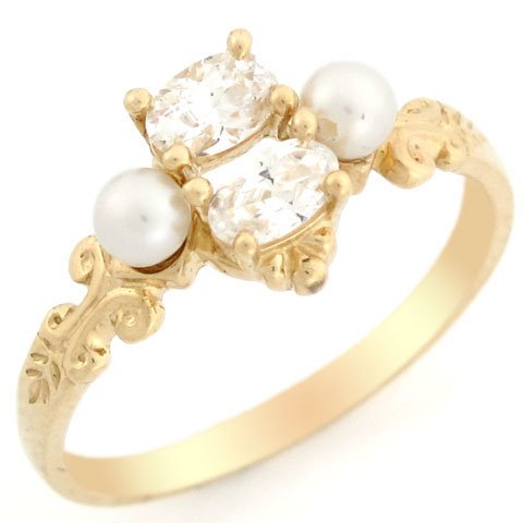 Click To 10k Solid Gold Two Oval CZ & Freshwater Pearl Perfect For Every Day Ring Jewelry Details... 10k Solid Gold Two Oval CZ & Freshwater Pearl Perfect For Every Day Ring Jewelry