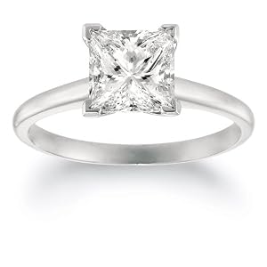 Certified 14k White Gold Princess-Cut Solitaire Diamond Engagement Ring