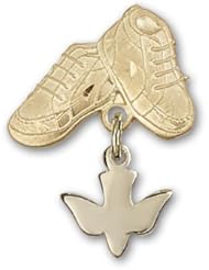 14kt Gold Baby Badge with Holy Spirit Charm and Baby Boots Pin