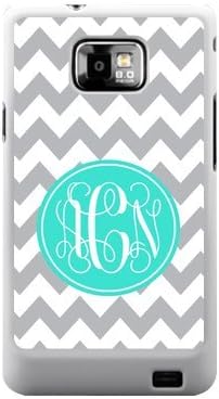Gray Chevron Zigzags & Turquoise Circle Monogram Personalized Custom Best Plastic Case for Samsung Galaxy s2 ,Black or White for Choice