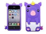 Cute Piggy Pink 3D Pig Silicone Case Cover Skin for iPhone 4 4S 4G Purple