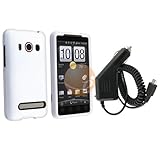 White Rubberized defender Cover Case + Car Charger For HTC EVO 4G