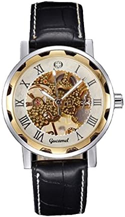 Gucamel Men's Hollow Gear Mechanism Leather Quartz Watches