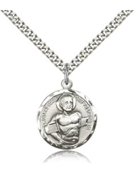 .925 Sterling Silver Dismas Medal Pendant 7/8 x 3/4 Inches -5436- Comes with a Stainless Silver Heavy Curb Chain Neckace And a Black velvet Box
