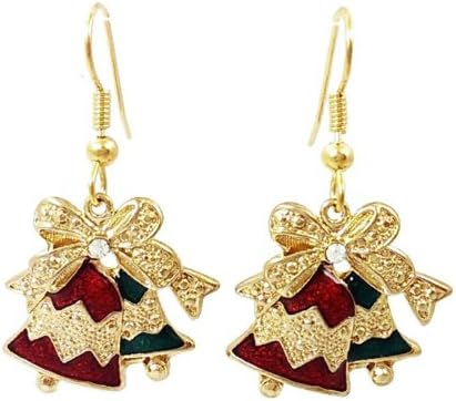 Stainless Steel Dangle Earrings Christmas Bells Gold Tone